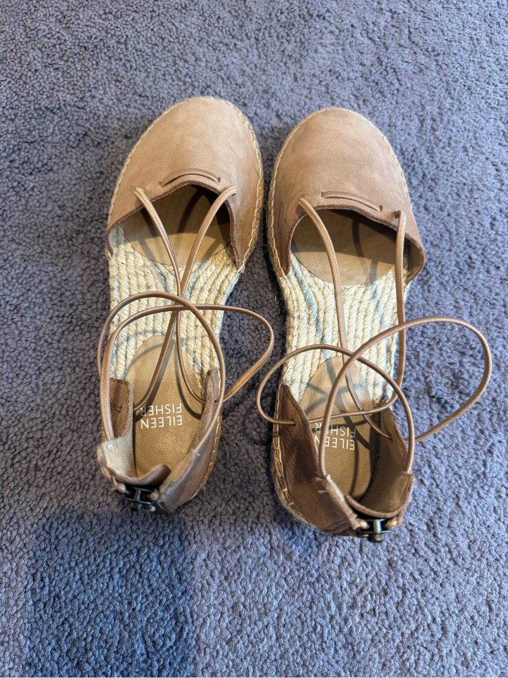 Eileen Fisher Tan Lace-Up Espadrille Flats